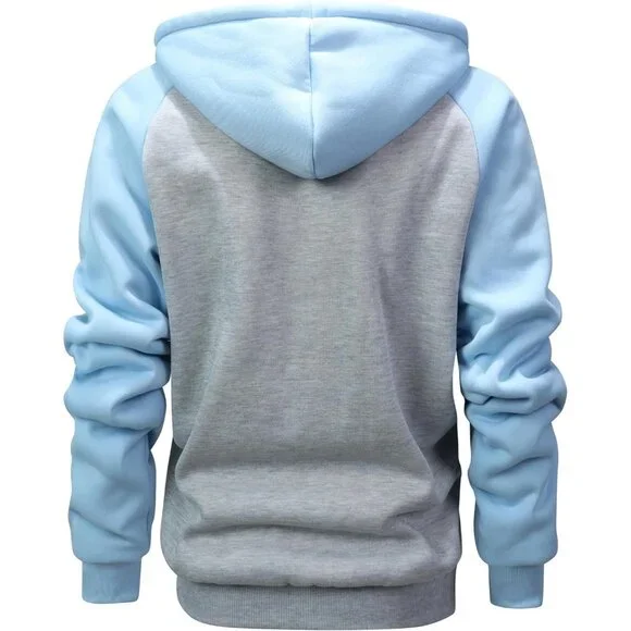 Mens 975gray Moon Blue Hooded Zip-Up Winter Jacket with Plush Fleece Lining